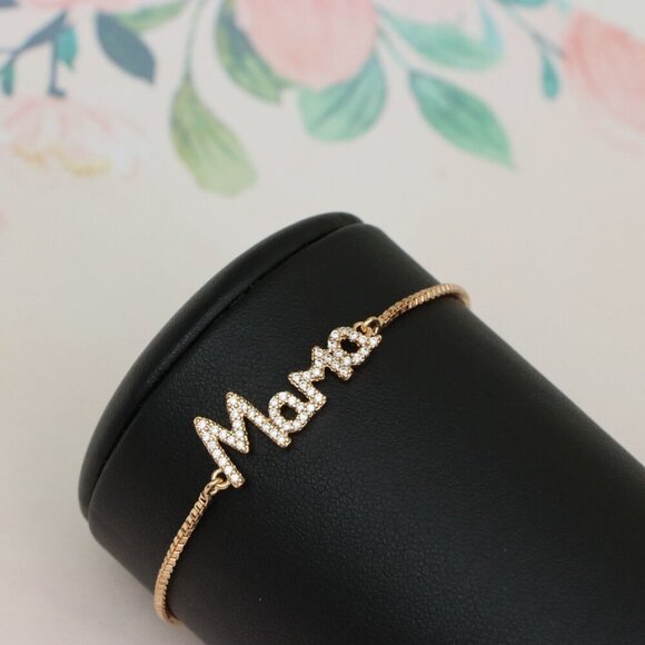 Rose Gold ""Mama"" Adjustable Bracelet with Sparkling CZ Accents, XPAB0626 - Picture 6 of 12